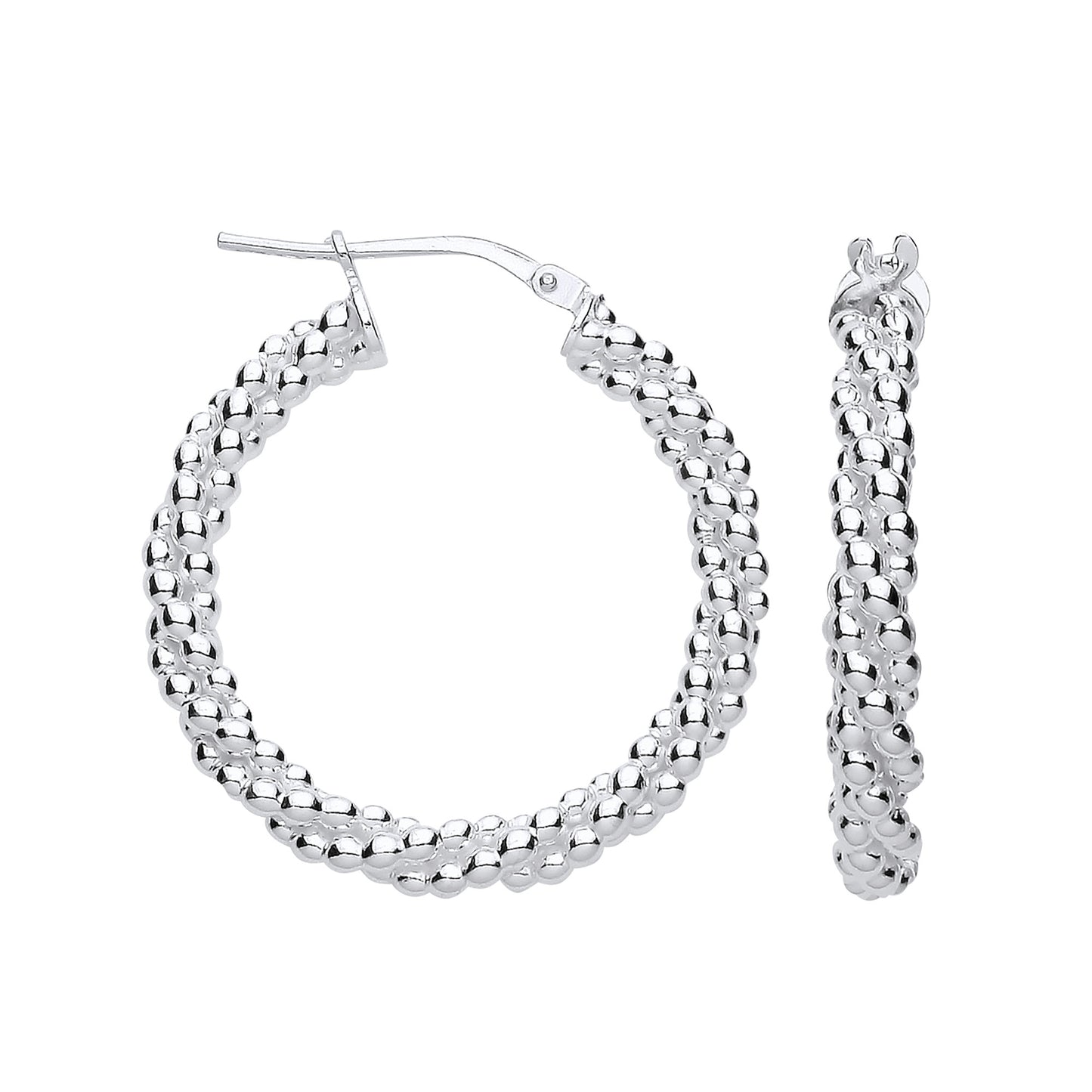 Silver 28mm Beaded Hoop Earrings - Silver