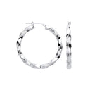 Silver Greek Key Twist Hoop 37mm Earrings