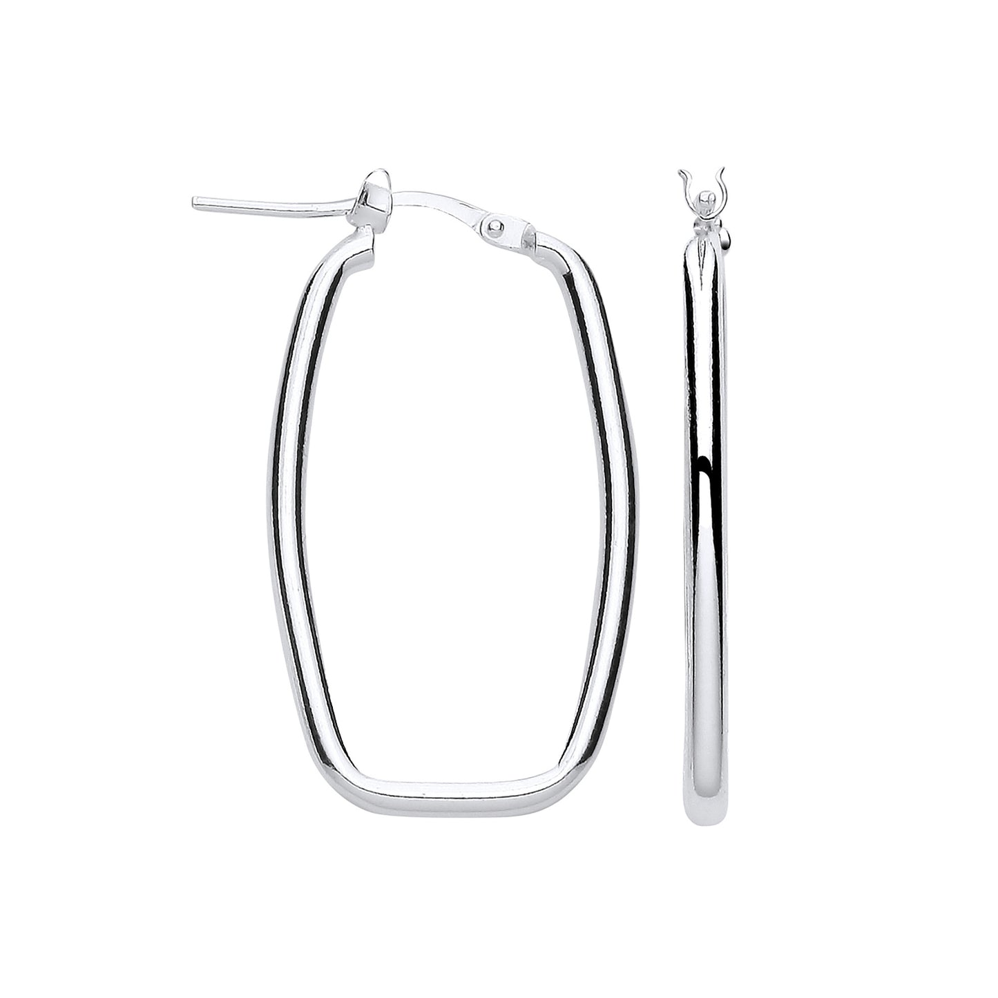 Silver Rectangular Creole Earrings - Silver