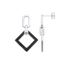 Silver Square Black Enamel Drop Earrings