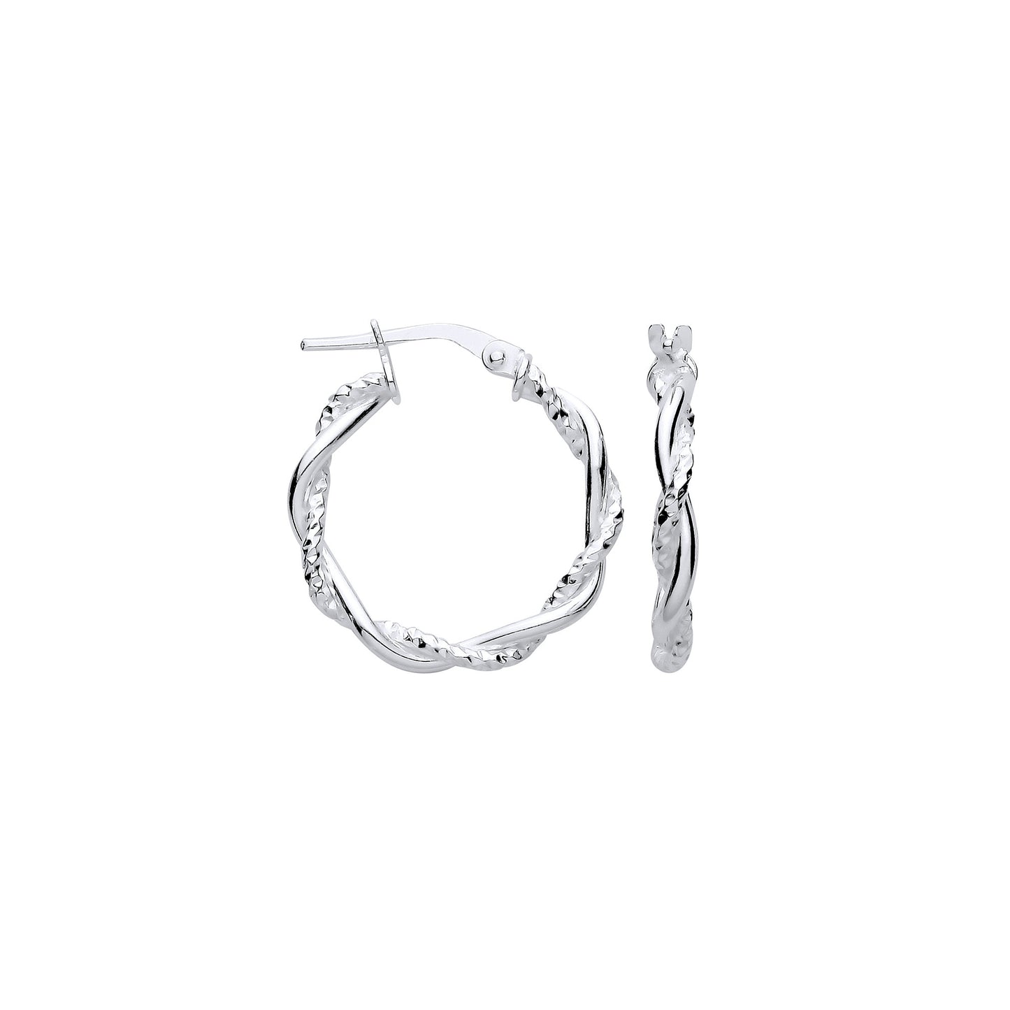 Silver D/C & Plain Twist Hoop Earrings - Silver