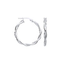 Silver D/C & Plain Twist Medium Hoop Earrings