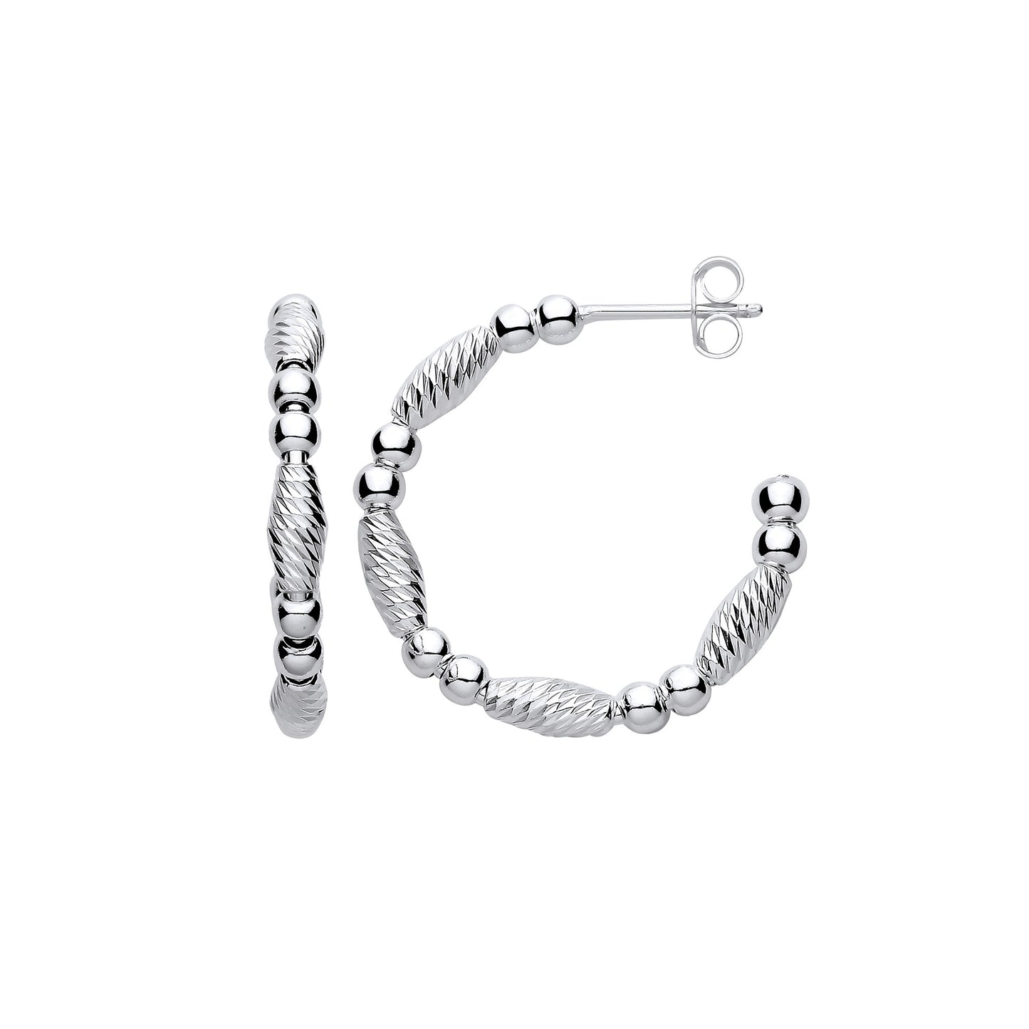 Silver Beads and Twist Hoop Earrings - Silver