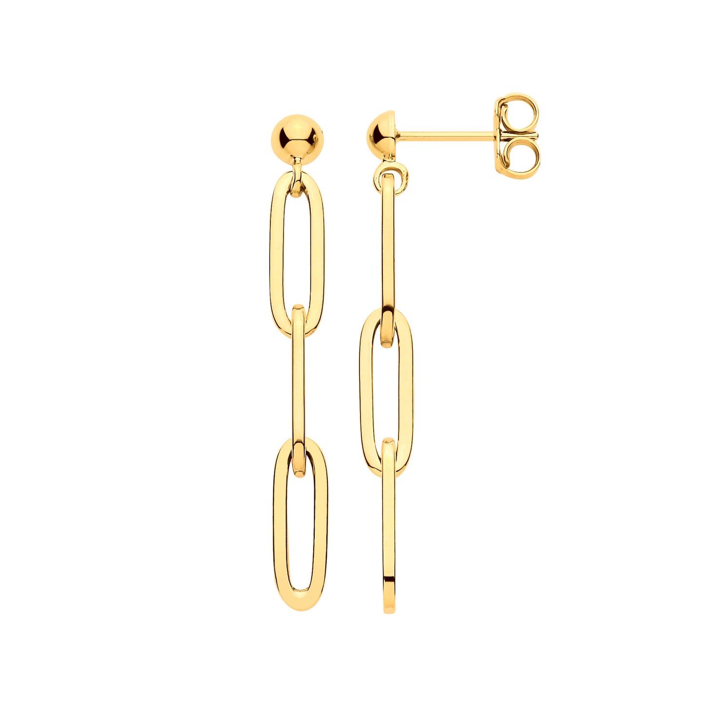 Yellow Gold Paper Clip Plain Drop Earrings - 9ct Gold