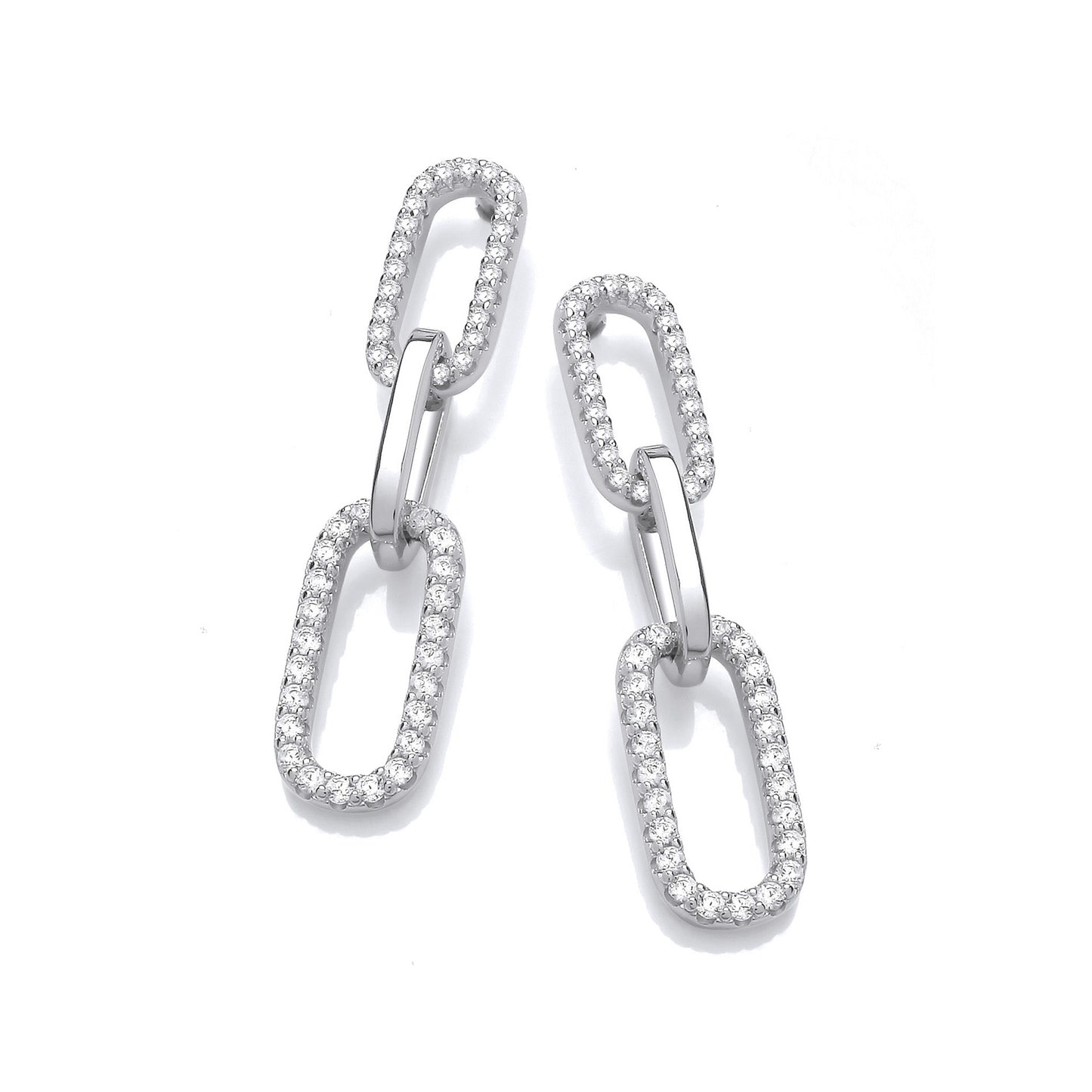 Paper Clip Micro Pave Cubic Zirconia Drop Earrings - Silver