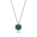 Emerald Green and Clear Cubic Zirconias Halo Pendant with Chain