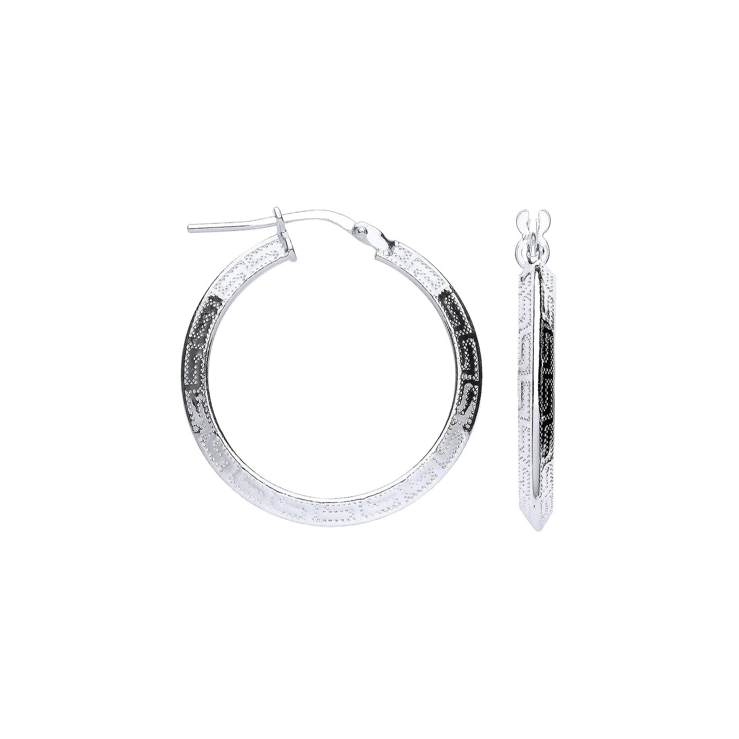 Silver Greek Key 25mm Hoop Hollow Earrings - Silver