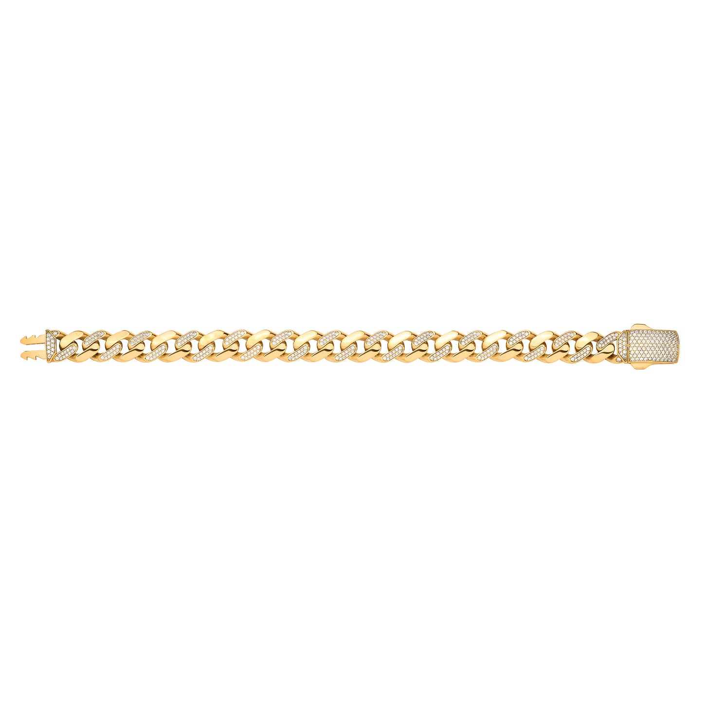 Yellow Gold Cubic Zirconia Curb 11mm Gents Bracelet - 9ct Gold