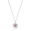 Silver Chain with Pink Cubic Zirconias Heart on Circle Pendant