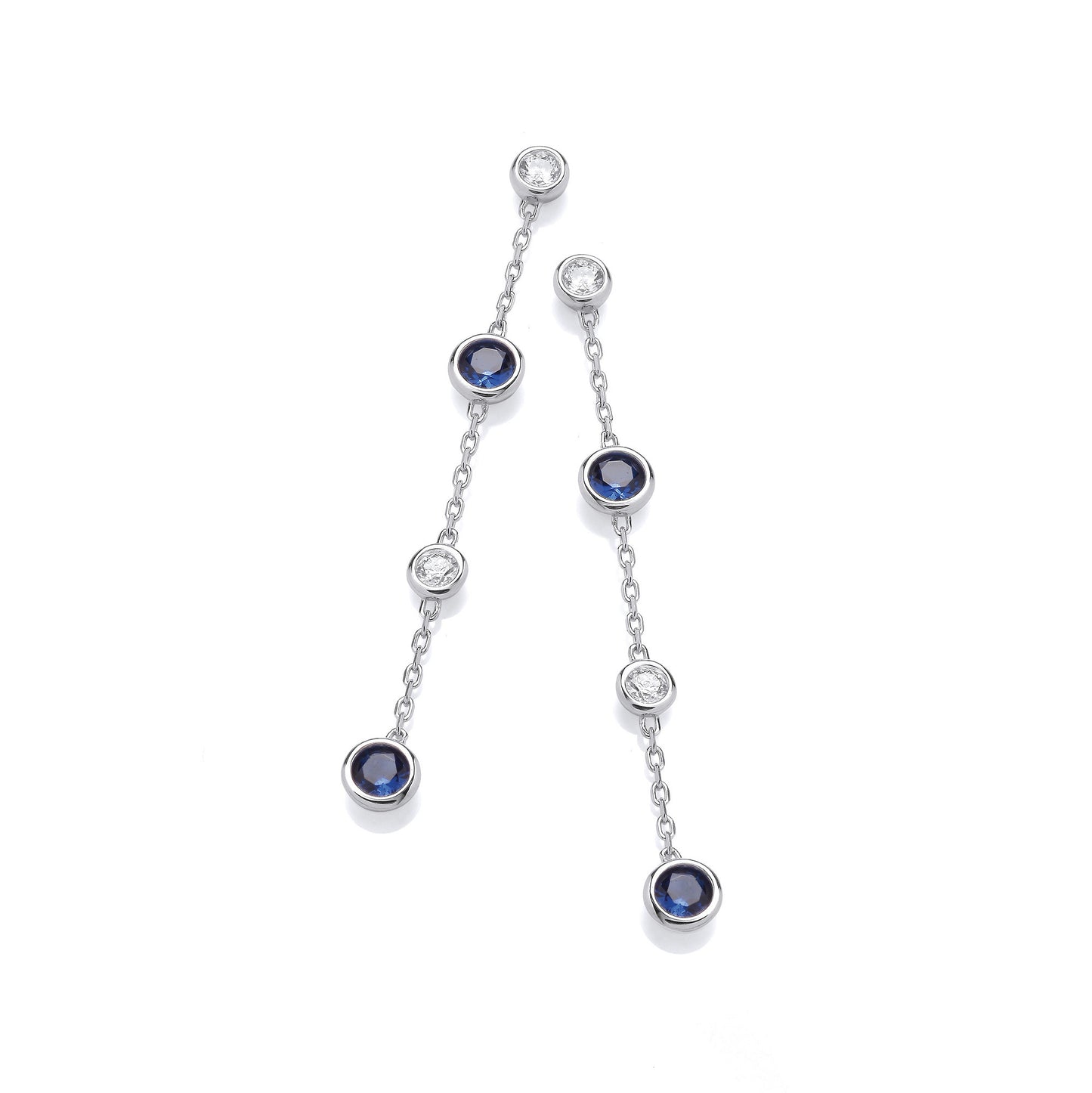 Silver Rubover Clear & Blue Cubic Zirconia's Drop Earrings - Silver