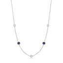 Silver Rh.Plated Rubover 5 Blue & Clear Cubic Zirconia's Necklace