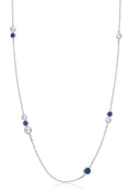 Silver Rubover Blue & Clear Cubic Zirconia's 18" Necklace