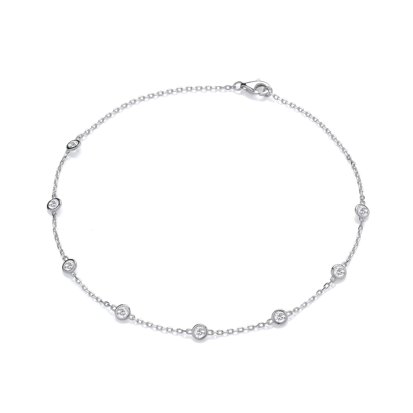 Silver 8 Rubover Clear Cubic Zirconia's Ladies Anklet - Silver