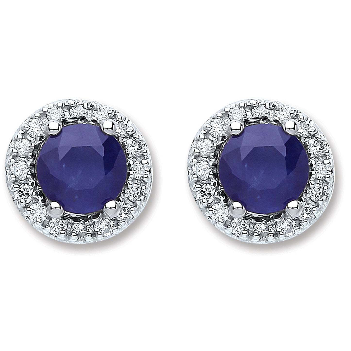 9ct White Gold 0.15ct Dia 1.20ct 5mm Round Sapphire Stud Earrings - 9ct Gold