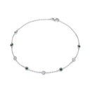 Silver Rubover Green & Clear Cubic Zirconia's Ladies Anklet