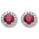 9ct White Gold 0.15ct Dia, 0.90ct Round Ruby Stud Earrings