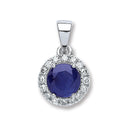 9ct White Gold 0.15ct Diamond, 0.70ct Round Sapphire Pendant