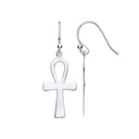 Silver Ankh Cross Drop Earrings with Hook