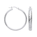 Silver 30mm Tyre Tread Design D Shape Earrings