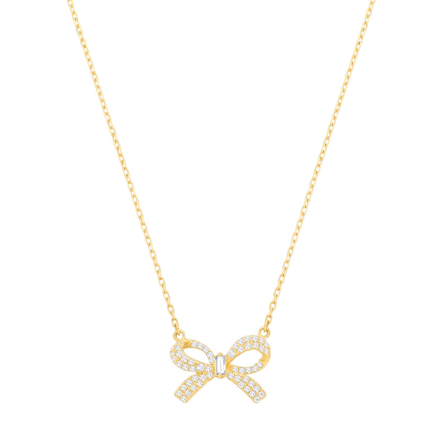 Yellow Gold Cubic Zirconia Bow Chain - 9ct Gold