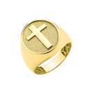 Yellow Gold Oval Signet with Cross Gents Ring