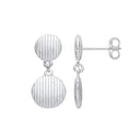 Silver Button Ribbed Drop Earrings