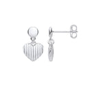 Silver Heart Ribbed Drop Earrings