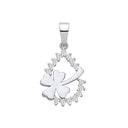 Silver Teardrop Lucky Four-Leaf Clover Cubic Zirconia Pendant