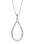 Silver Teardrop Cubic Zirconia Long Pendant on 16-18" Chain