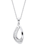 Silver Baguette Cubic Zirconias Open Teardrop Pendant with Chain