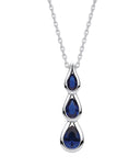 Blue Pear Shaped Cubic Zirconias Silver Pendant with Chain