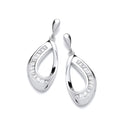 Silver Baguette Cubic Zirconias Open Teardrop Earrings