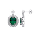Silver Halo Drop Green Cubic Zirconia Earrings
