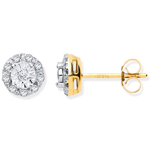 9ct Yellow Gold 0.13ct Dia Stud Earrings - 9ct Gold