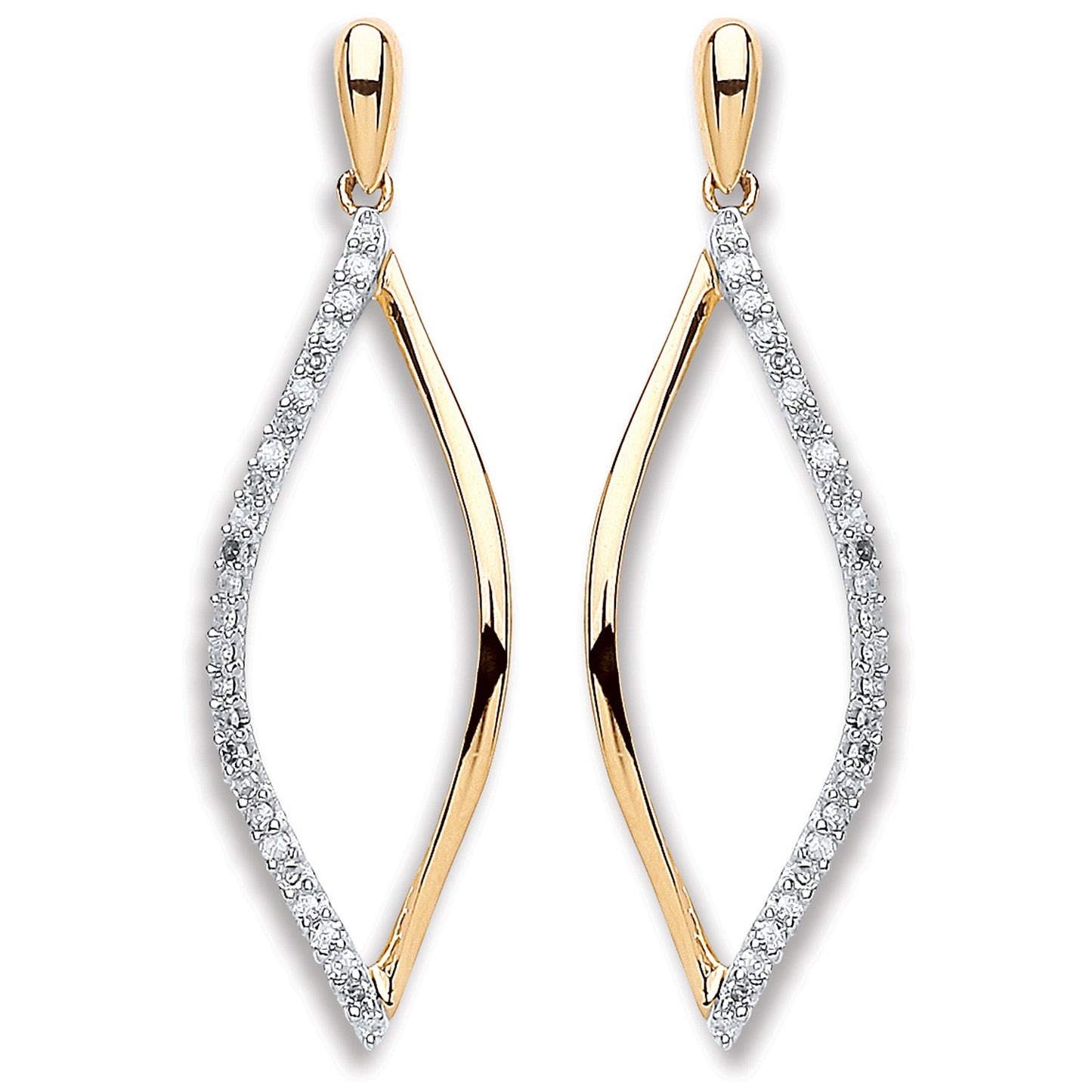 9ct Yellow Gold 0.15ct Dia Drop Earrings - 9ct Gold