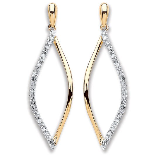 9ct Yellow Gold 0.15ct Dia Drop Earrings - 9ct Gold