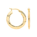 Yellow Gold Double Side Ribbed Hoop Earrings