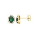Yellow Gold Green Cubic Zirconia Oval Cut Halo Stud Earrings