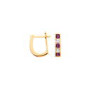 Yellow Gold Red & Clear Cubic Zirconias Channel Set Huggies