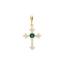 Yellow Gold Green and Clear Cubic Zirconias Cross