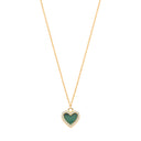 Yellow Gold Malachite & Cubic Zirconias Heart Pendant on 18" Chain