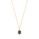 Yellow Gold Oval Green Cubic Zirconia Pendant on 18" Chain