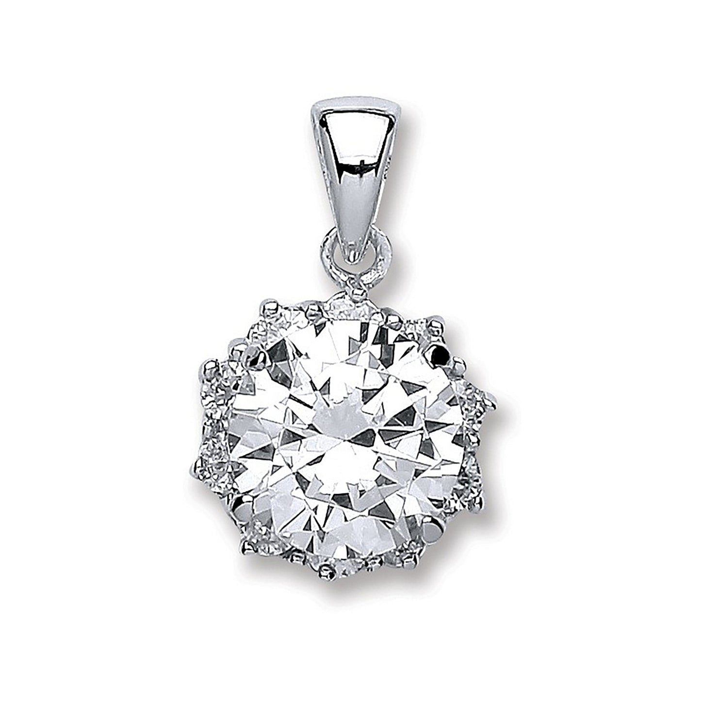 Silver Round Brilliant Cut Cubic Zirconia Pendant - Silver