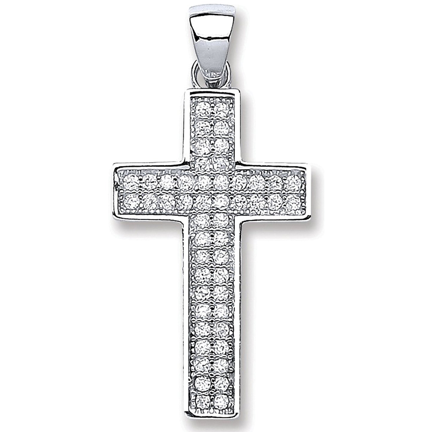 Silver Pave Set Cubic Zirconia Cross - Silver