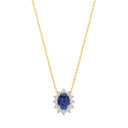 9ct Yellow Gold LAB GROWN 0.30ct Solitaire Diamond & 1.10ct Oval Sapphire Pendant With Chain IGI Certified