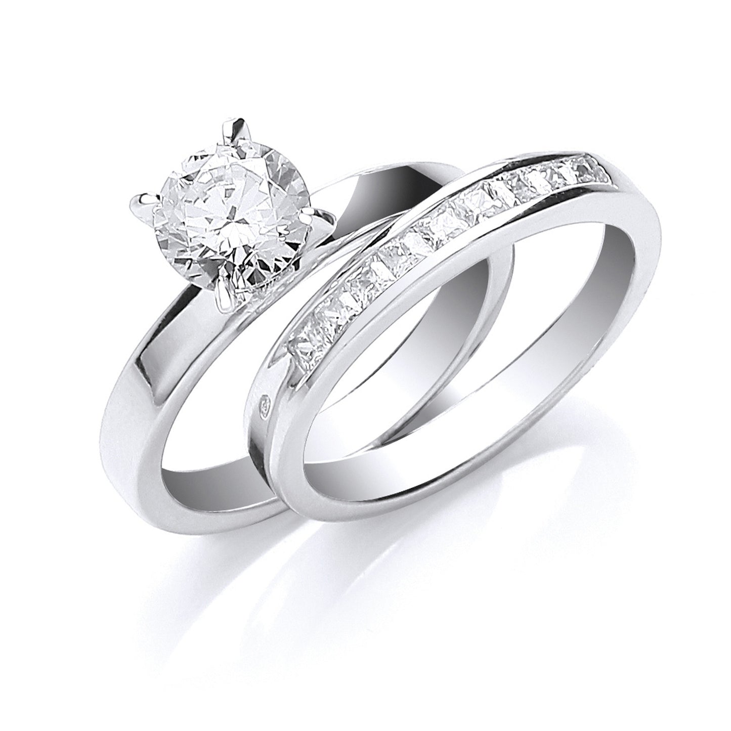 Silver Bridal Solitaire & P/C Cubic Zirconias Set Rings - Silver
