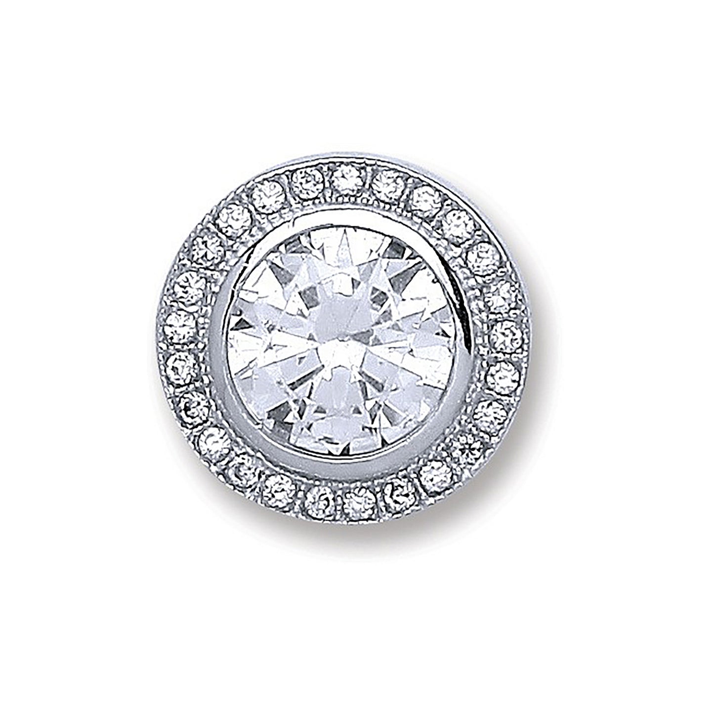 Silver Round Rubover, Halo Cubic Zirconia Pendant - Silver
