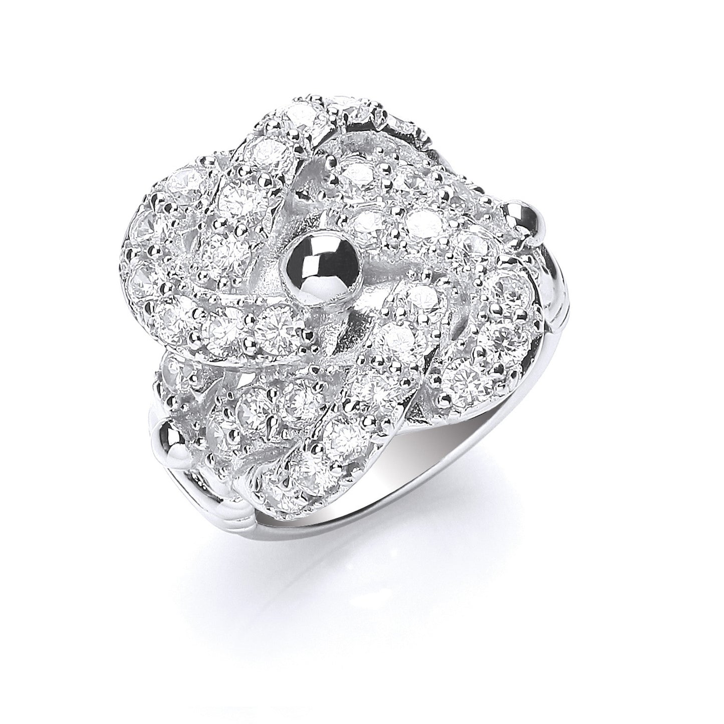 Silver Cubic Zirconia Knot Gents Ring - Silver