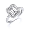 Silver Emerald Cut Cubic Zirconia Centre Ring