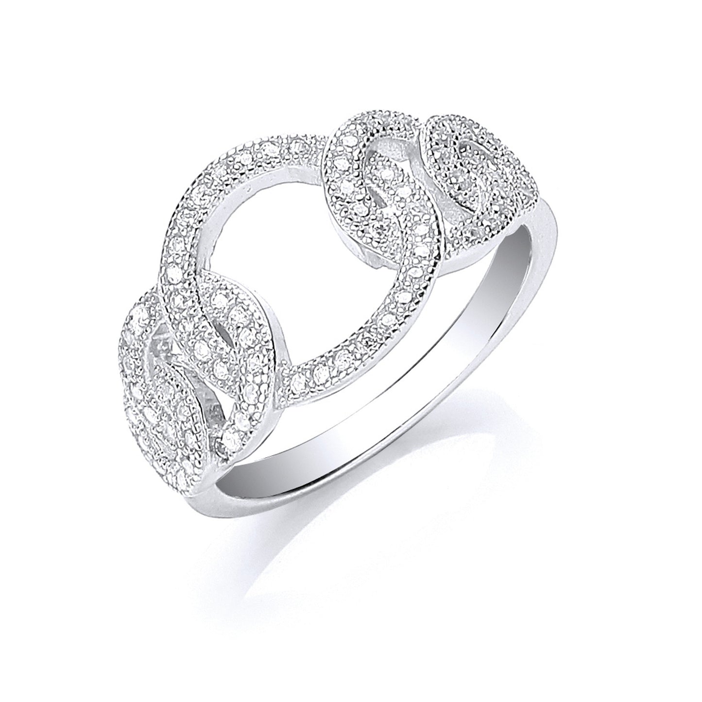 Silver Interlink Cubic Zirconia Ring - Silver